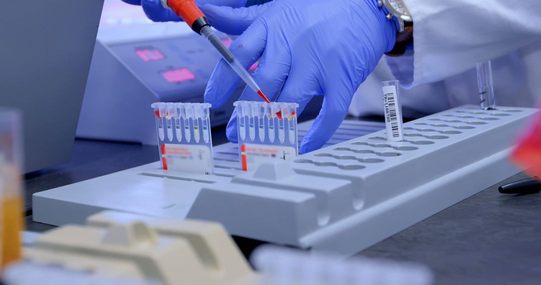 Scientist Wearing Protective Gloves Handling Test Tubes in Lab - Free Images, Stock Photos and Pictures on Pikwizard.com