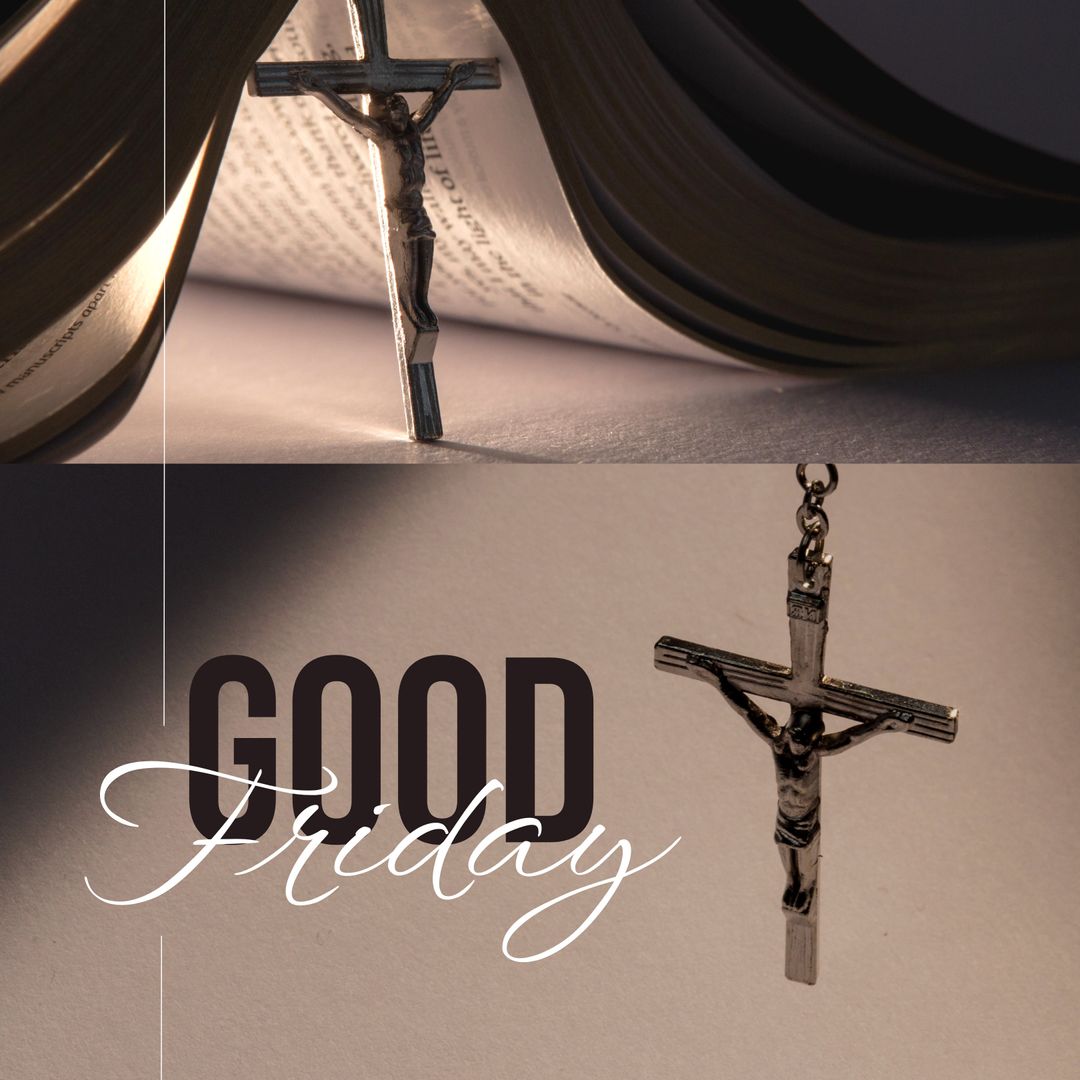 Good Friday Crucifix with Open Lithtened Bible Background