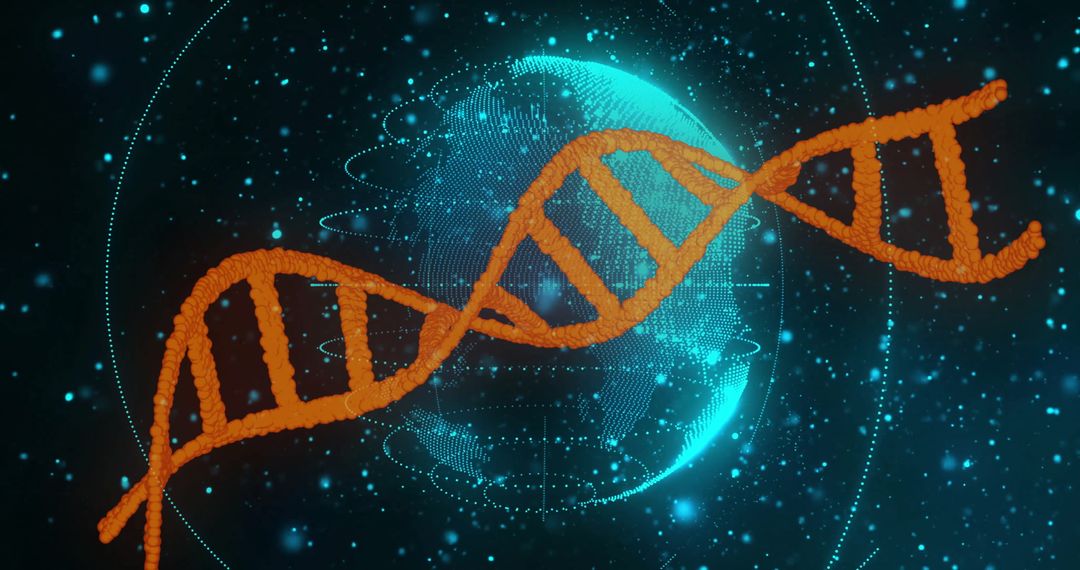 Digital DNA Strand Over Globe Symbolizing Global Technology Integration