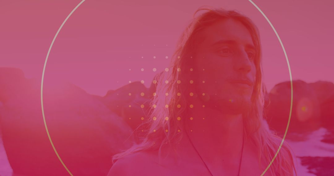 Surreal Beach Walk with Abstract Shapes and Colors