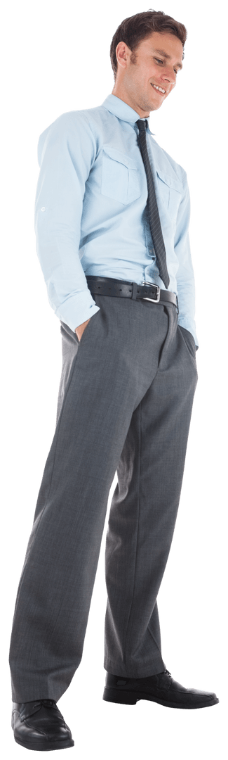 Transparent Businessman Standing in Formal Attire with Hands in Pockets