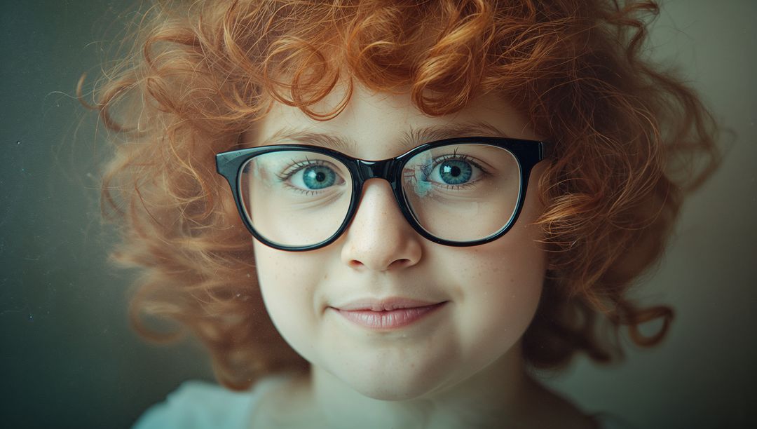 Cheerful Red-Haired Child with Glasses in Studio Portrait