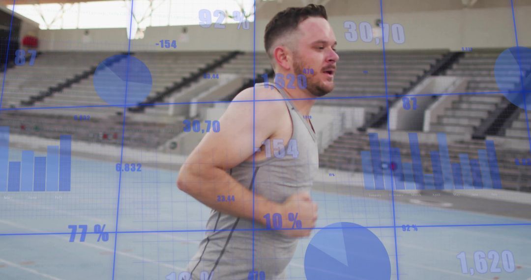 Athlete Running on Track with Overlay of Performance Analytics