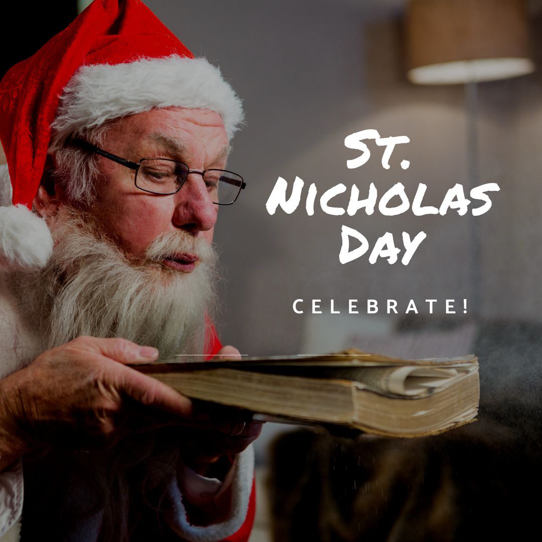 Santa Claus Reading Book on St. Nicholas Day Celebration - Download Free Stock Templates Pikwizard.com