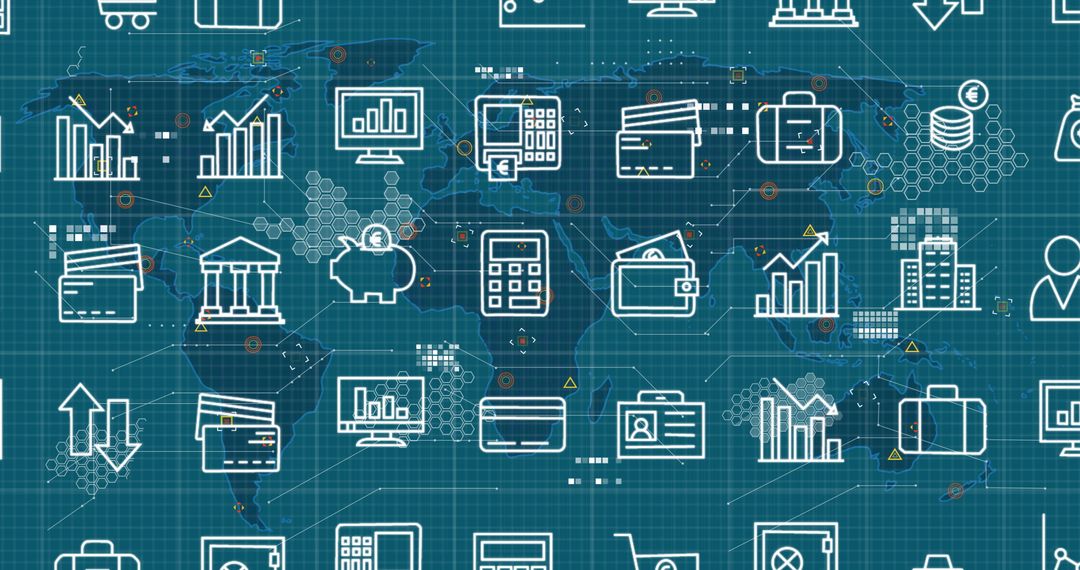 Global Digital Business Network Icon Matrix Overlay