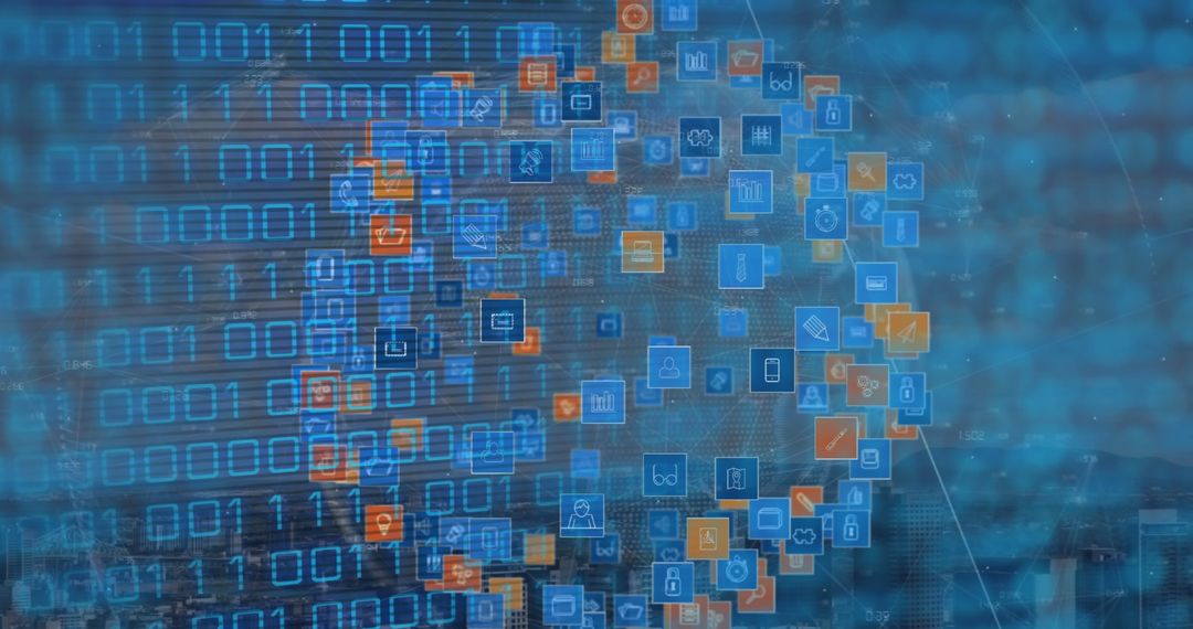 Digital World with Icons Signifying Global Connectivity