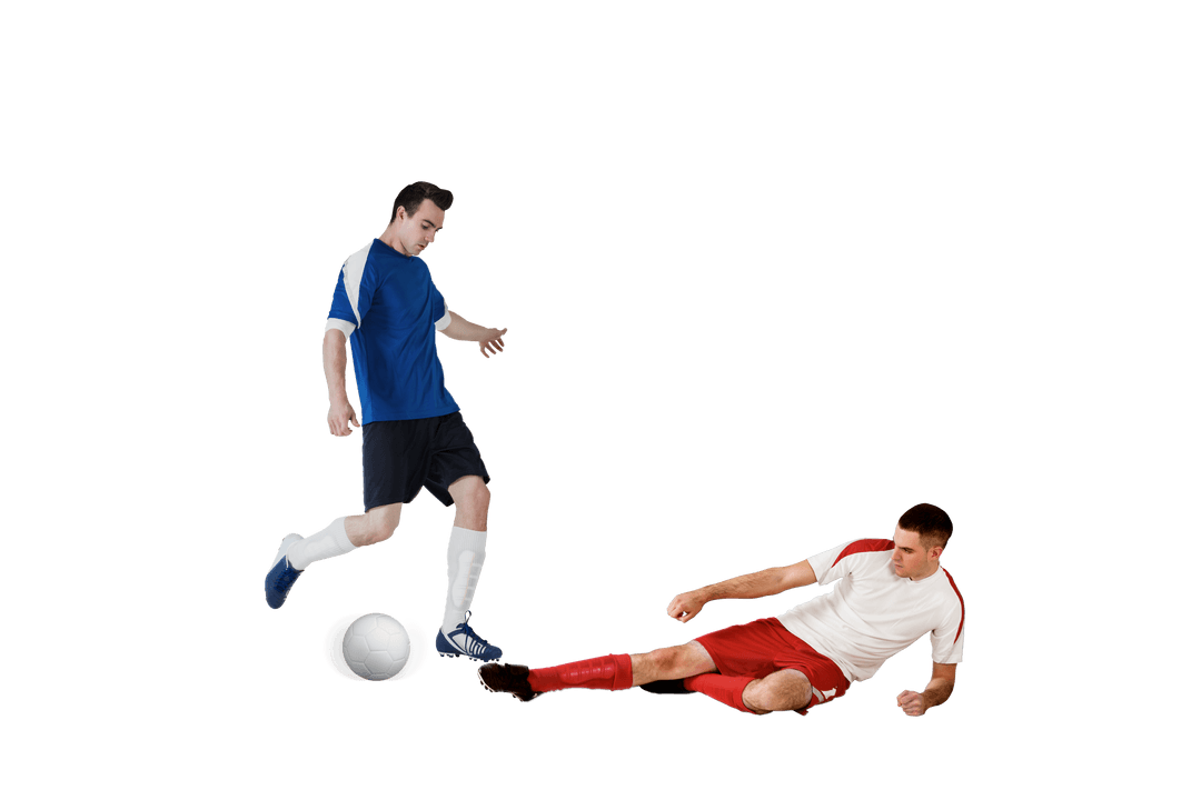 Soccer Players Engaging in Dramatic Tackle Transparent Background