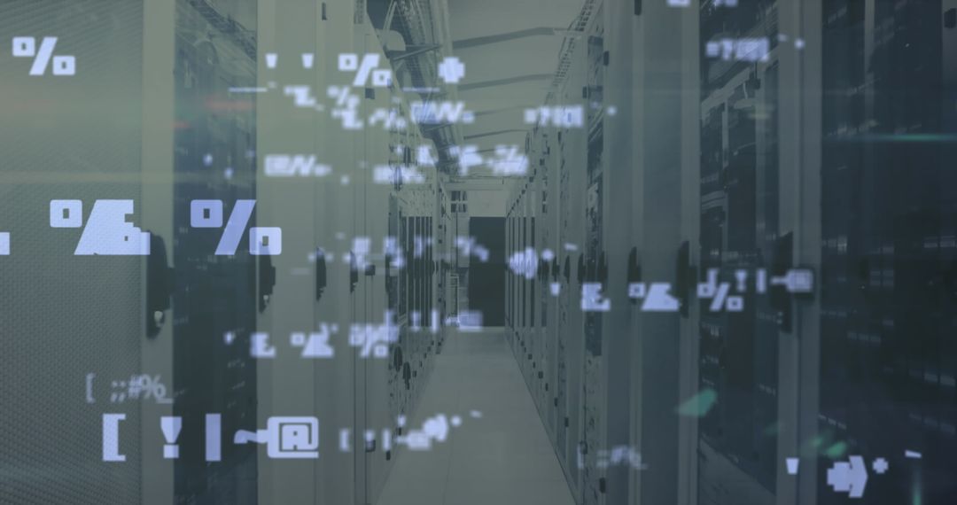 Blurred Data Flows in Server Room Glass