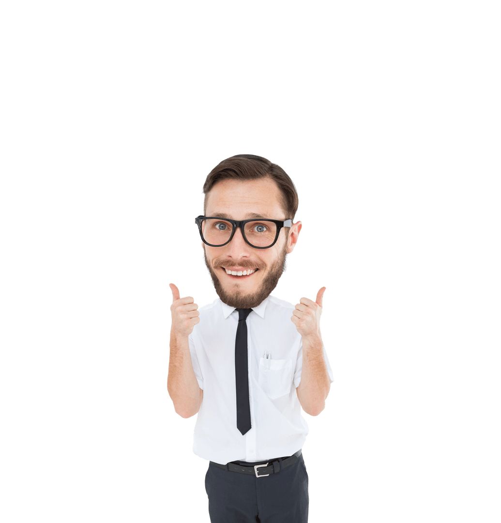Smiling Businessman Giving Double Thumbs Up on Transparent Background