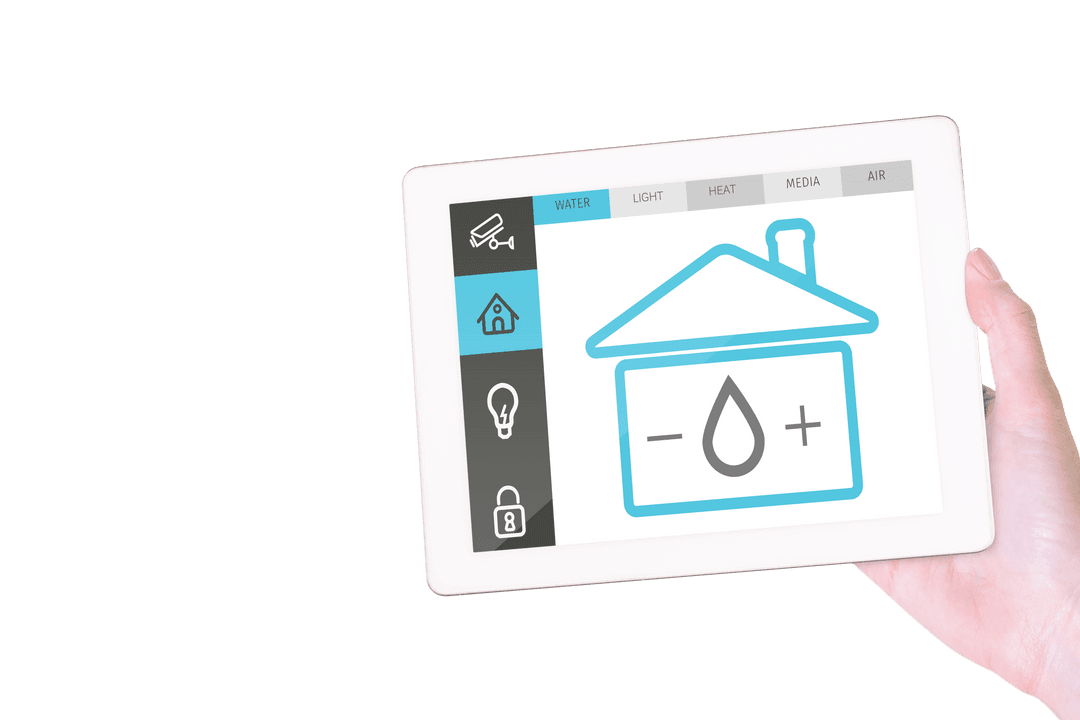 Transparent Hand Holding Tablet with Smart Home Control Screen UI