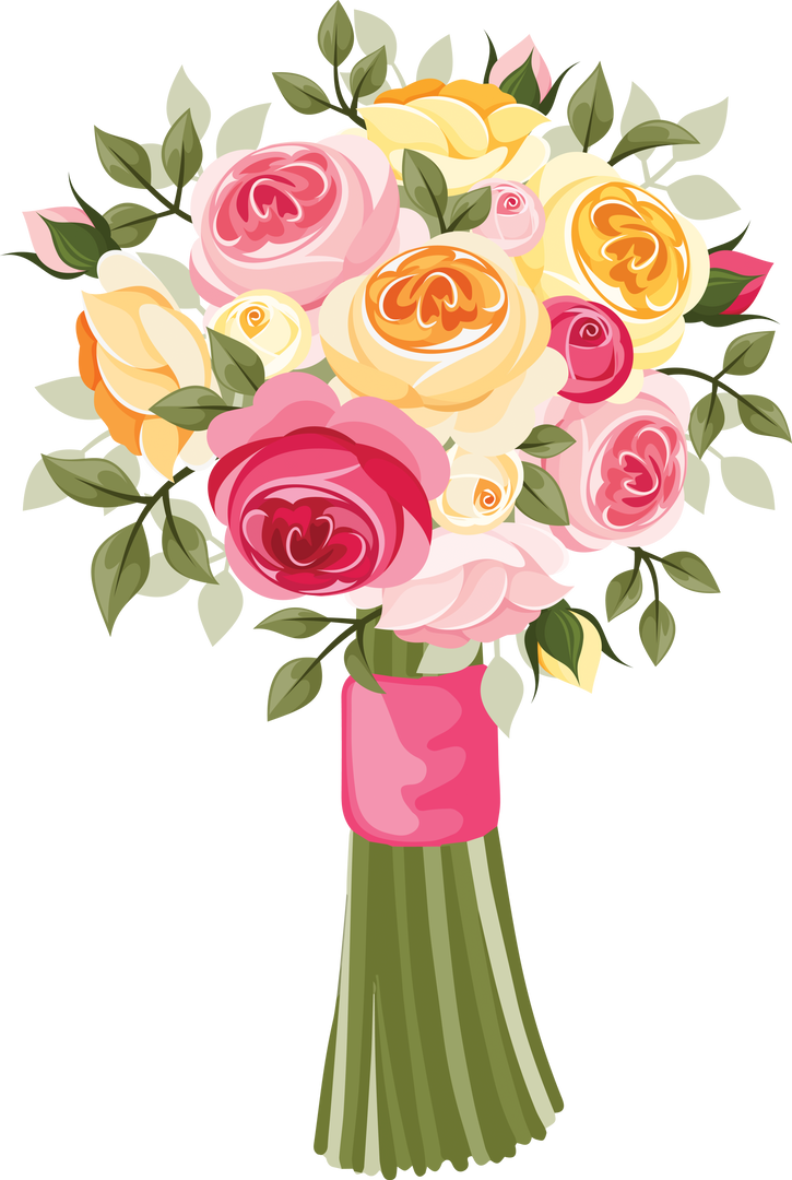 Bouquet of Yellow and Pink Roses Isolated on Transparent Background - Download Free Stock Images Pikwizard.com