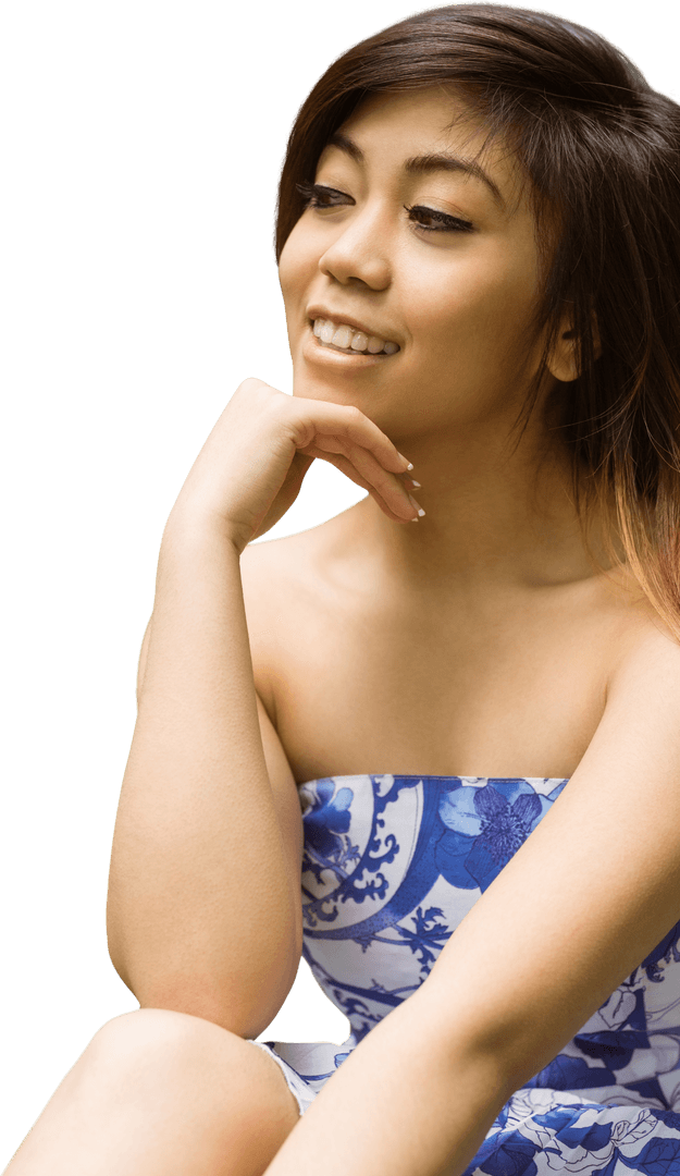 Beautiful Young Woman Sitting Thoughtfully Outdoors Transparent Background