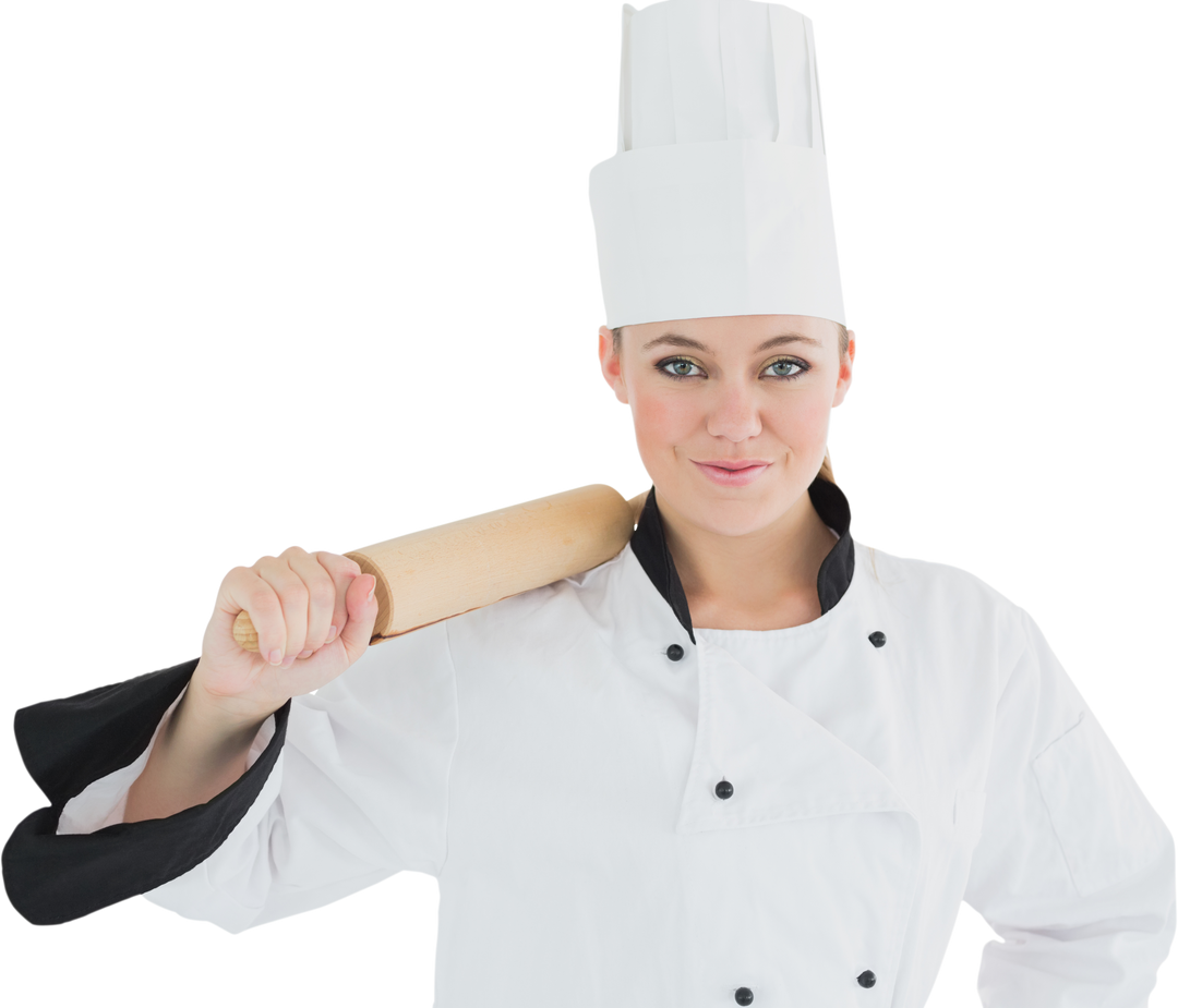 Female Chef Holding Rolling Pin on Transparent Background - Download Free Stock Images Pikwizard.com