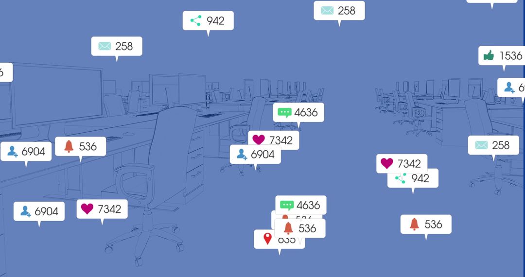 Social Media Notifications Over Digital Office Space