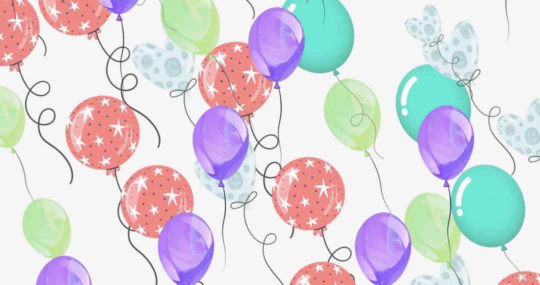 Vibrant Heart and Star Patterned Balloons in Motion