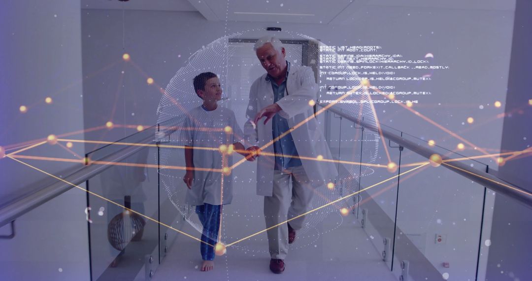 Scientist Guiding Child Through Holographic Discovery