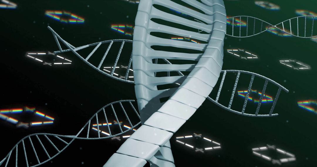 Futuristic DNA Helix with Digital Geometric Elements in Virtual Space