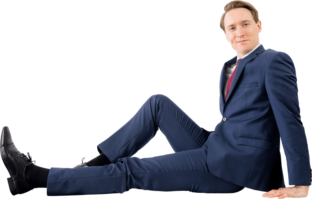 Confident Businessman in Transparent Suit Seated with Relaxed Pose