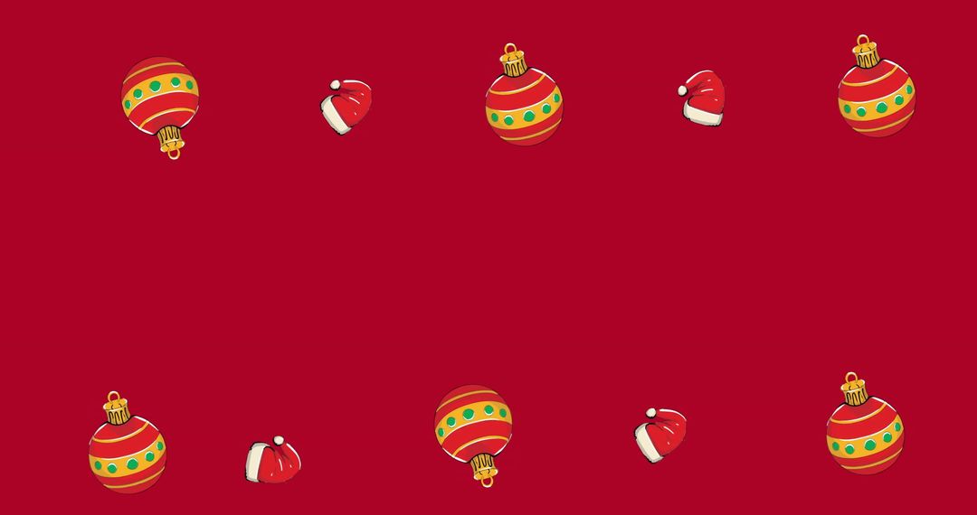 Festive Christmas Ornament Pattern on Red Background with Copy Space