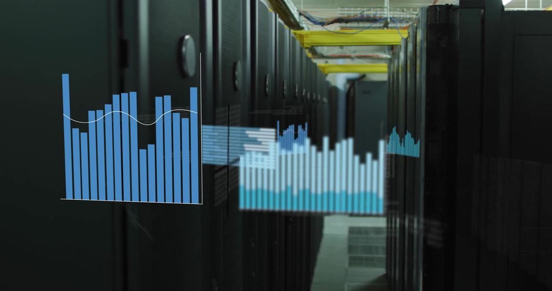 Futuristic Data Graphs Overlay in Modern Server Room