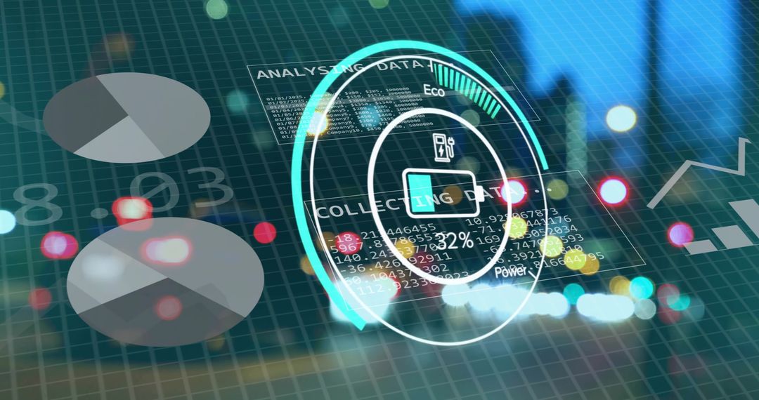 Electric Car Interface with Data Charts and City Lights