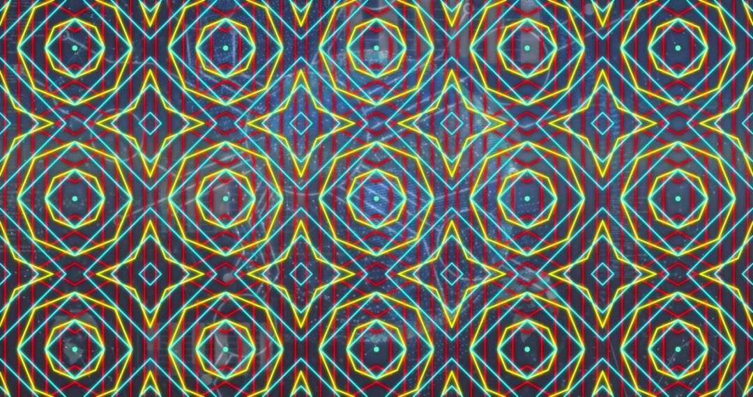 Vibrant Neon Patterns with Digital Interface Elements