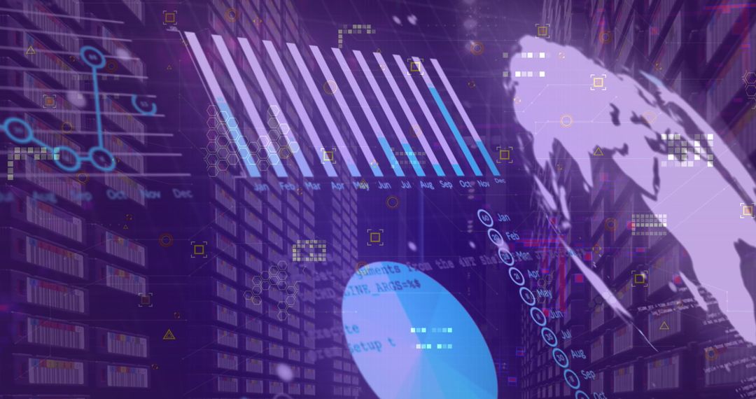 Futuristic Digital Data Processing Over Servers with World Map