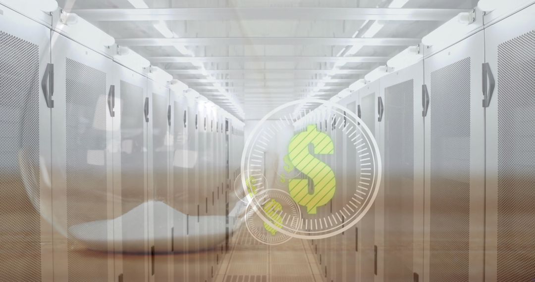 Digital Finance Symbol with Server Room Background