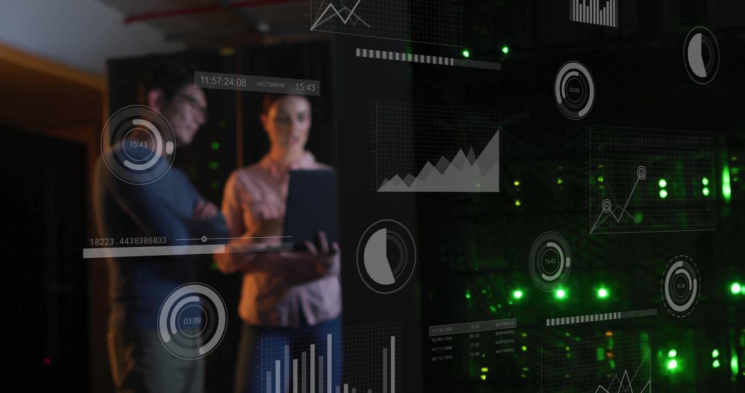 Data Analysts Collaborating in High-Tech Server Room