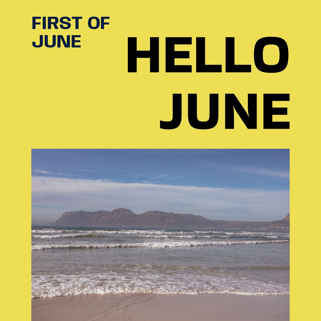 Hello June Summer Beach Greeting with Scenic Seascape