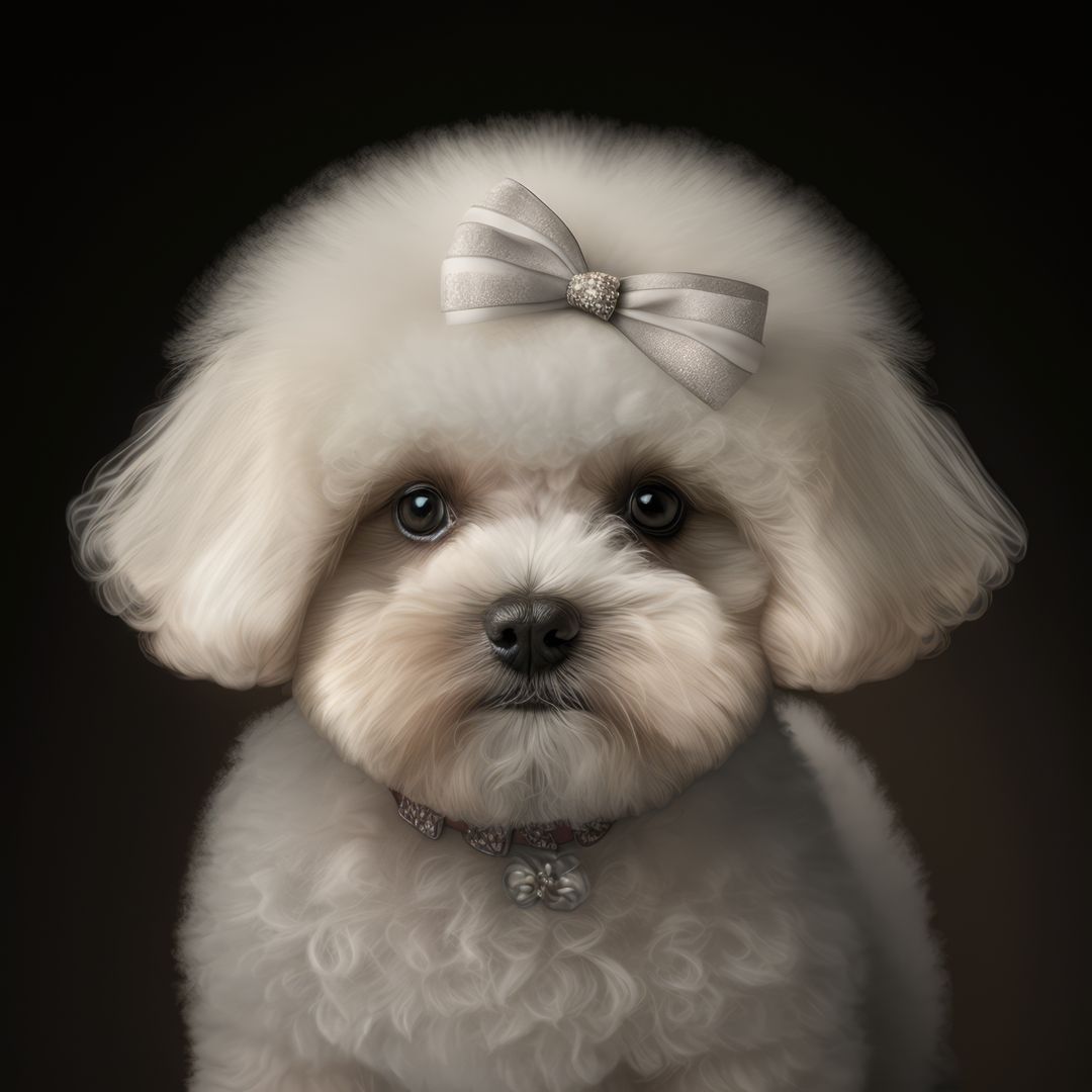 A fluffy white dog adorned with a bow poses for a portrait - Free Images, Stock Photos and Pictures on Pikwizard.com