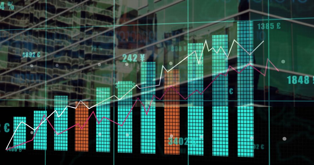 Digital Financial Growth with Rising Bar and Line Graphs