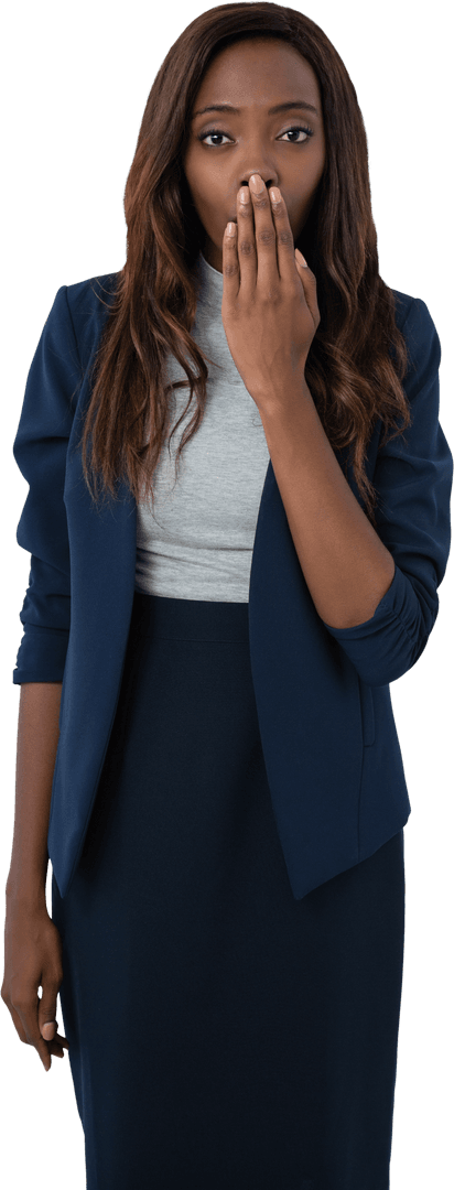 Shocked Businesswoman in Office Attire Standing Transparent Background