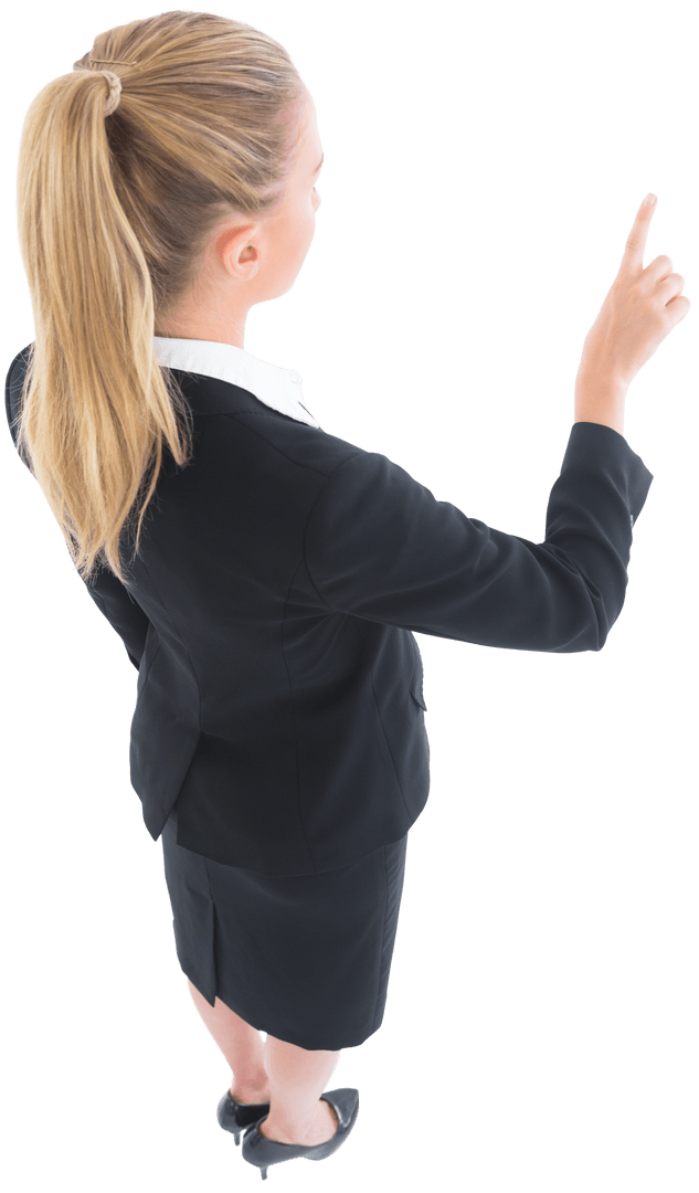 Caucasian Businesswoman in Formal Suit Using Virtual Interface