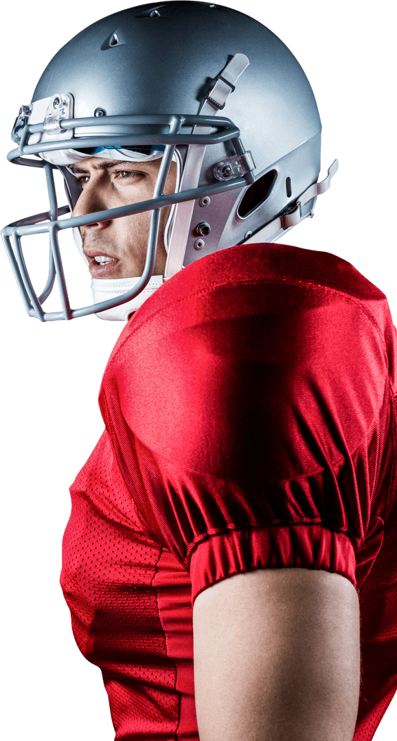 Transparent Side View of Focused American Football Player in Red Jersey
