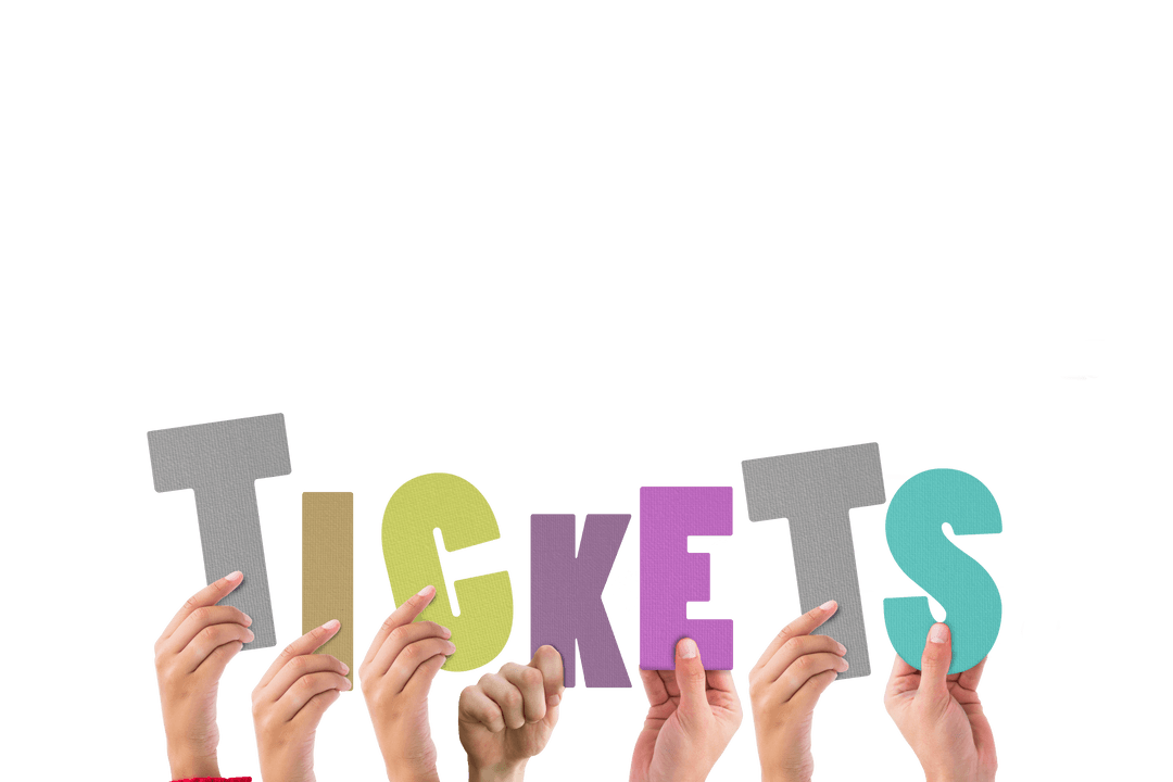 Transparent Hands Holding Colorful Letters Forming Word Tickets