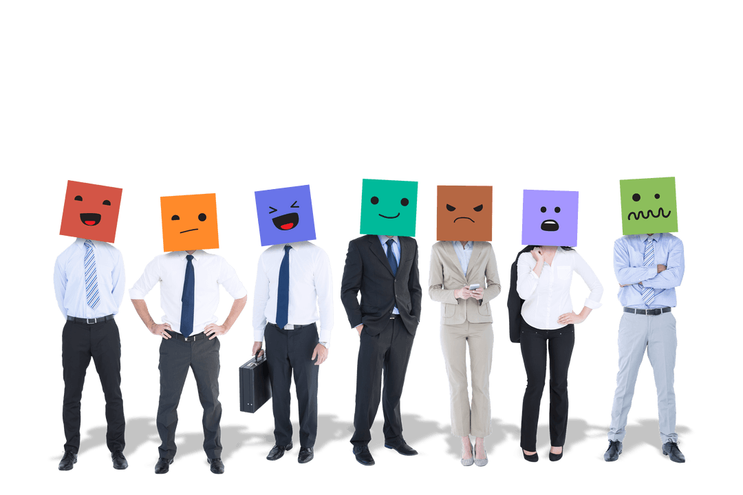 Transparent Background Business Team with Emoticon Faces