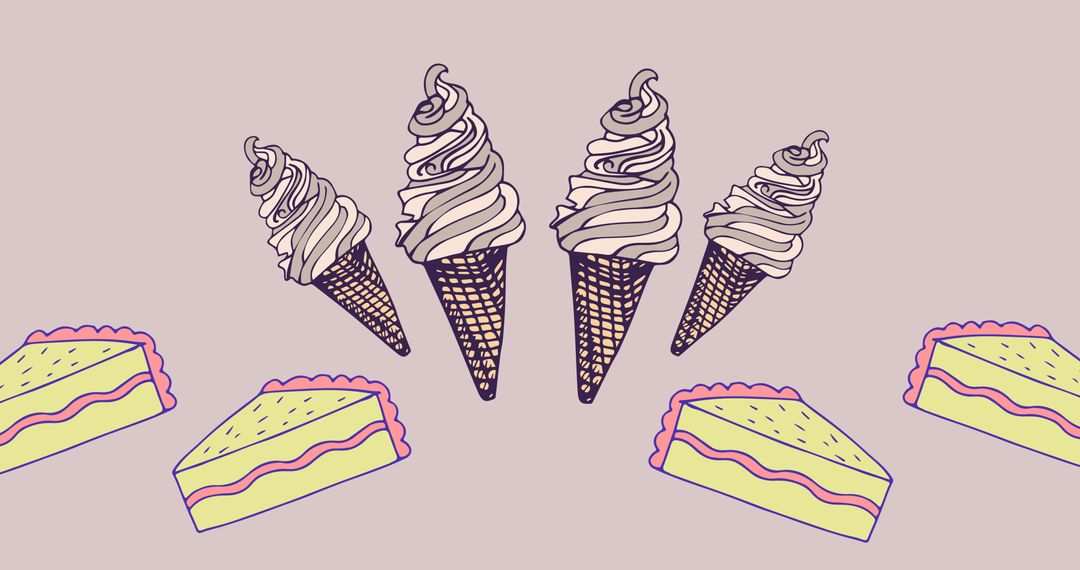 Colorful Dessert Pattern with Ice Cream Cones and Cake Slices - Free Images, Stock Photos and Pictures on Pikwizard.com