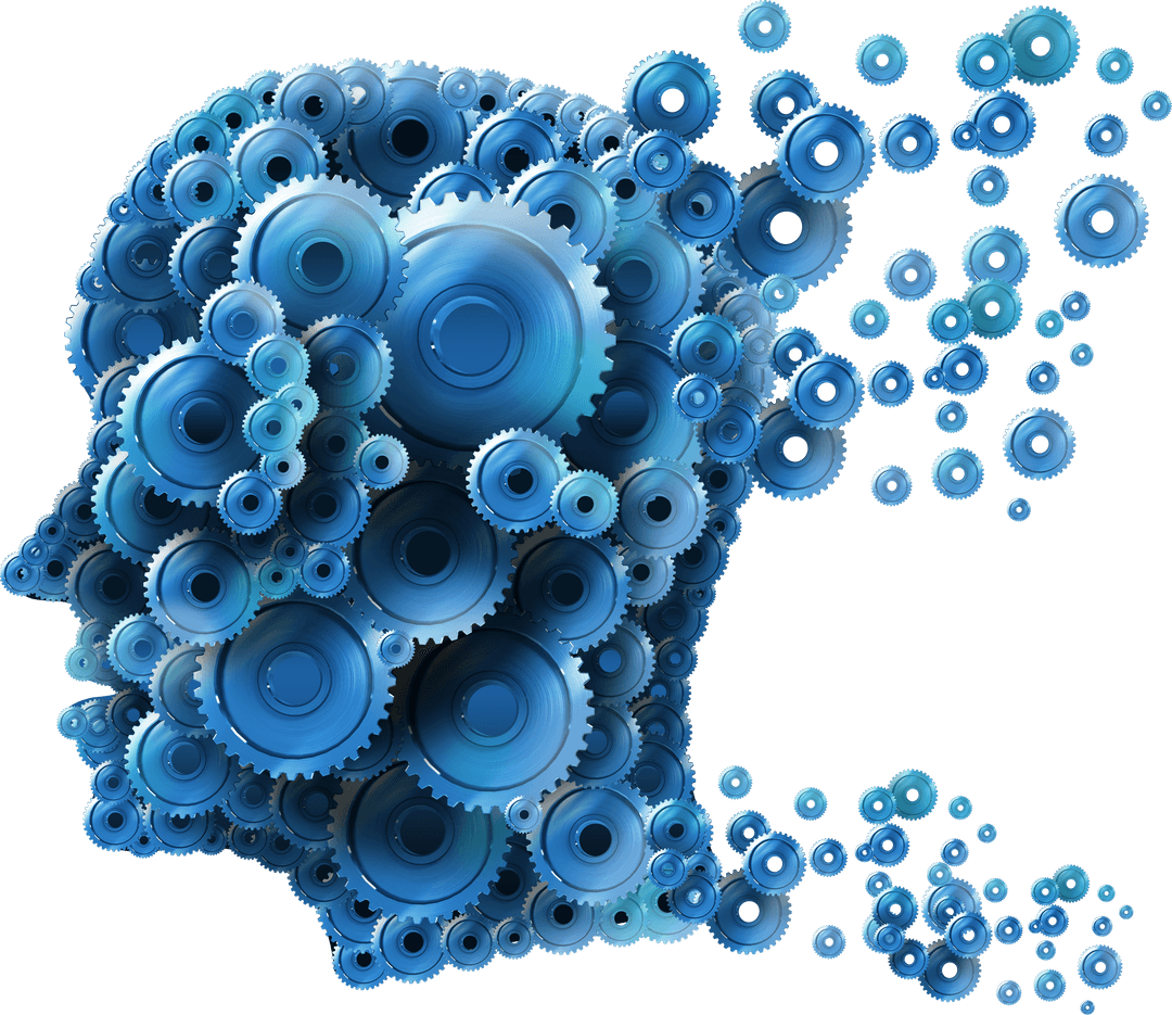 Digital Head with Gears on Transparent Background Vector