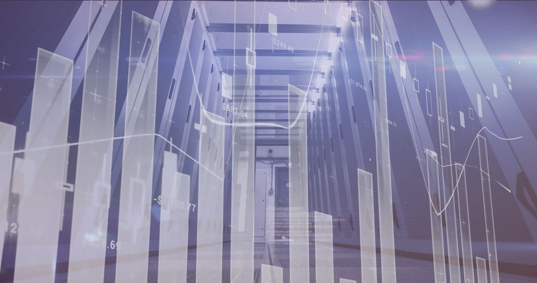 Digital Interface Overlay with Server Room and Data Visualization