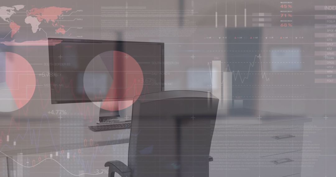 Modern Home Office Desk with Financial Data Displays