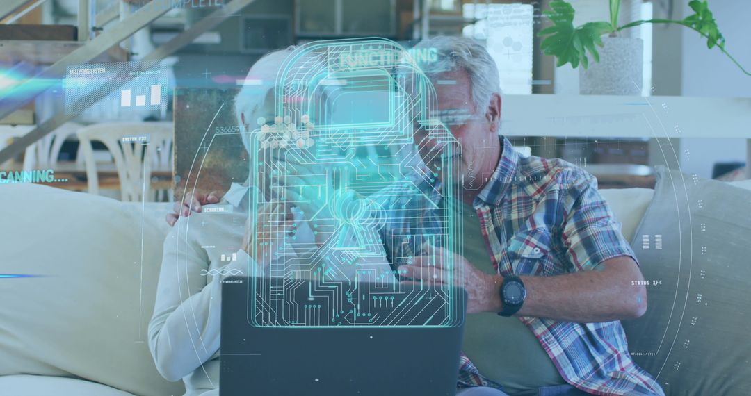 Senior Couple Concerned About Cybersecurity While Using Laptop