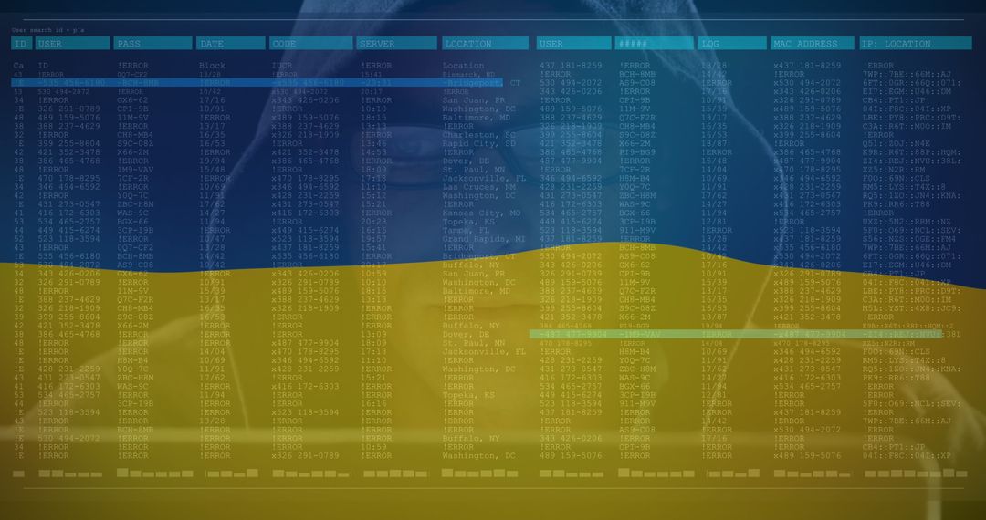 Cyber Warfare Concept with Hacker and Ukraine Flag Overlay