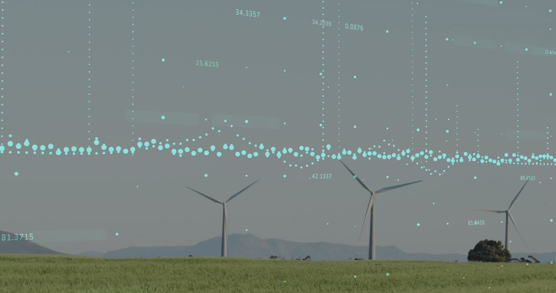 Data Visualization Overlay on Wind Turbines in Grassland
