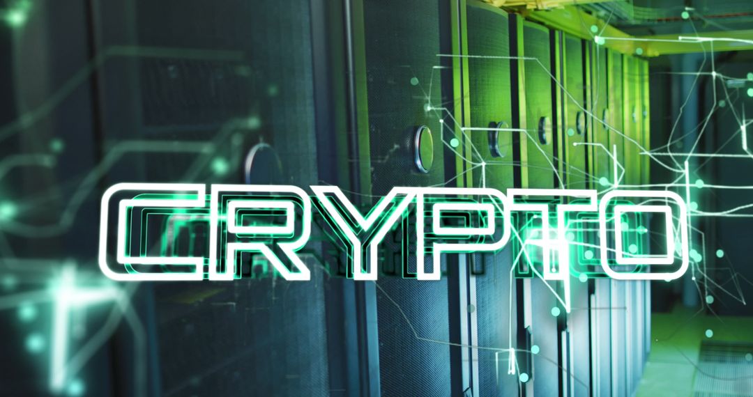 Digital Cryptocurrency Text in Data Center