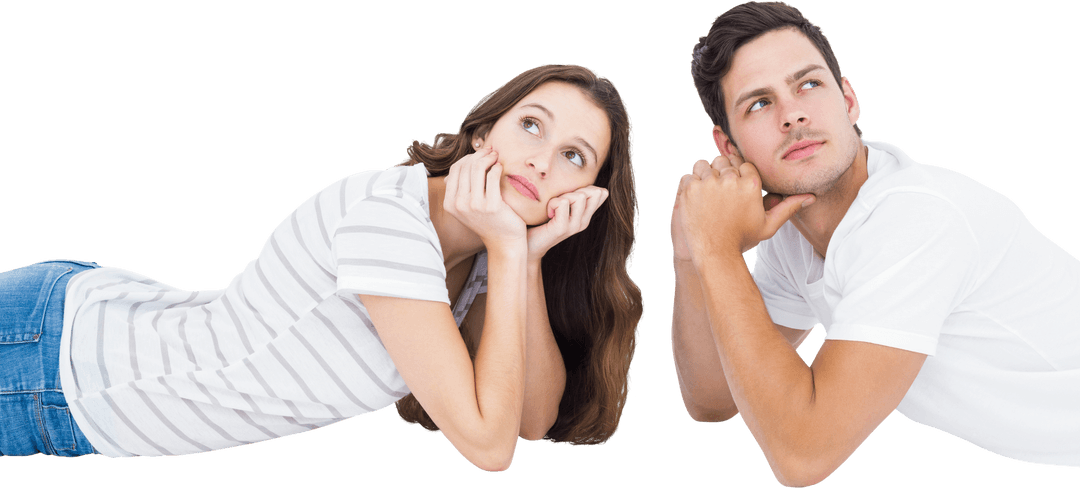 Thoughtful Couple Looking Away on Transparent Background