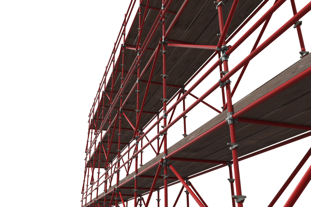 Tall Red Scaffolding with Transparent Background Construction
