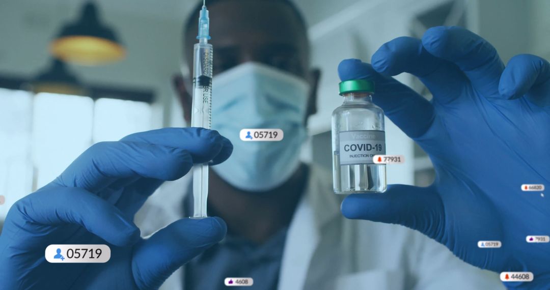 Technician Handling COVID-19 Vial and Syringe in Modern Laboratory