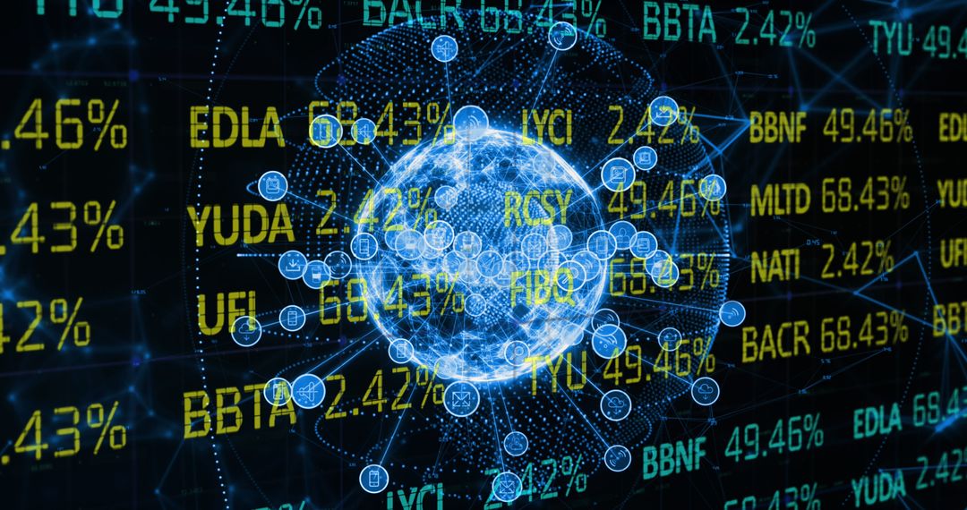 Digital Data Processing Globe with Technology Icons