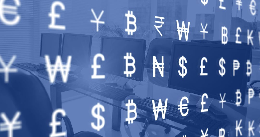 Global Currencies Floating in Modern Office Setting